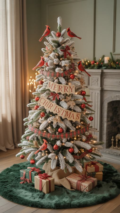 Classic Red and Green Flocked Christmas Tree Ideas for a Nostalgic Holiday