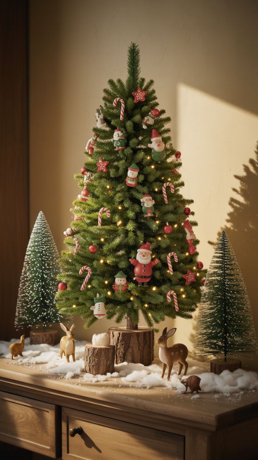 Classic Tabletop Christmas Tree Ideas with Mini Forest Display