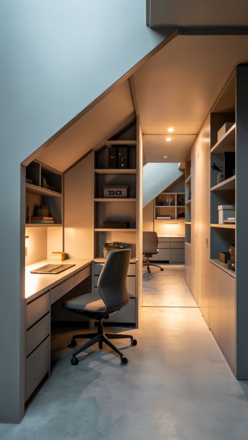 Clever Corner and Hallway Utilization Ideas for Basement Offices