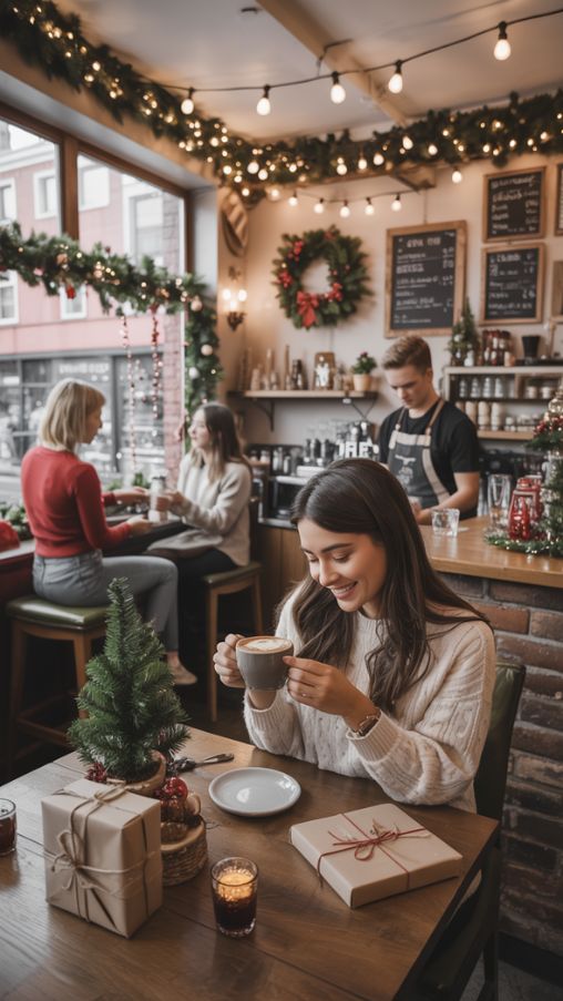 Coffee Shop Christmas Decorations Ideas Photorealistic Interior