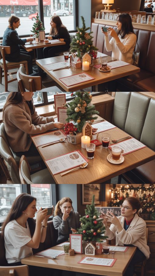 Coffee Shop Christmas Decorations Ideas Table and Seating Setup