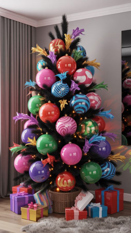 Colorful Contrasts for a Black Christmas Tree
