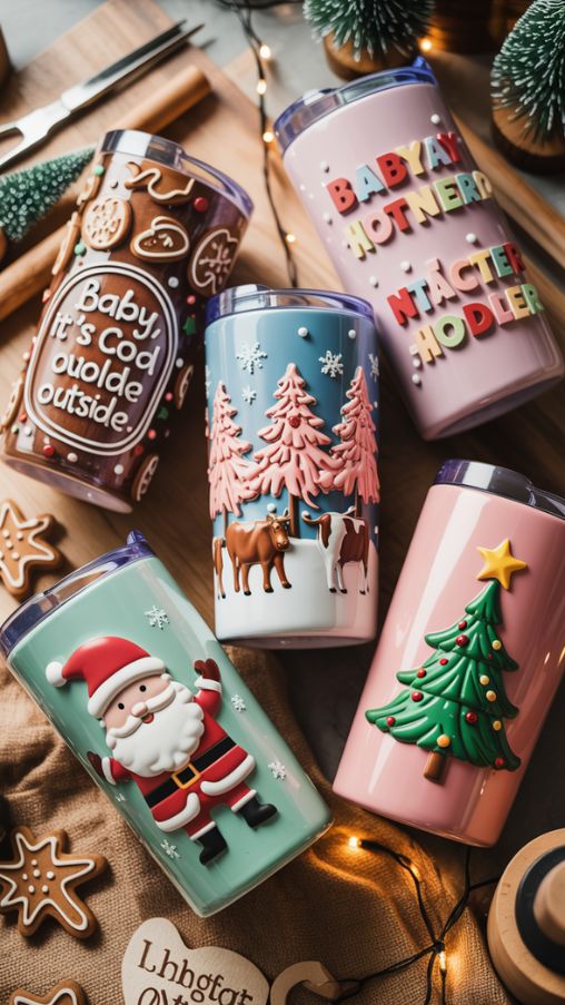 Colorful Sublimation Christmas Tumblers with 3D Puffy Designs