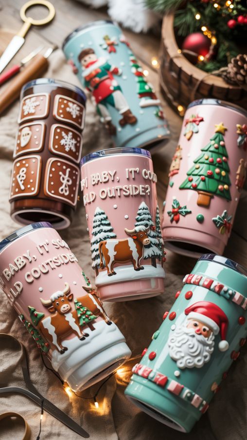 Colorful Sublimation Christmas Tumblers with 3D Puffy Designs