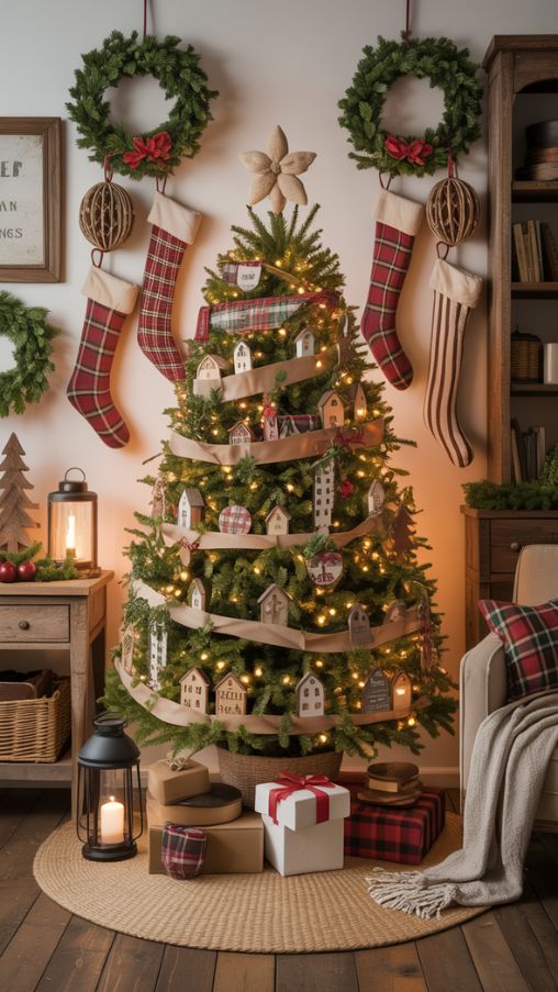Coordinated Farmhouse Christmas Tree and Holiday Decor