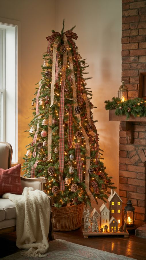 Coordinated Farmhouse Christmas Tree and Holiday Decor