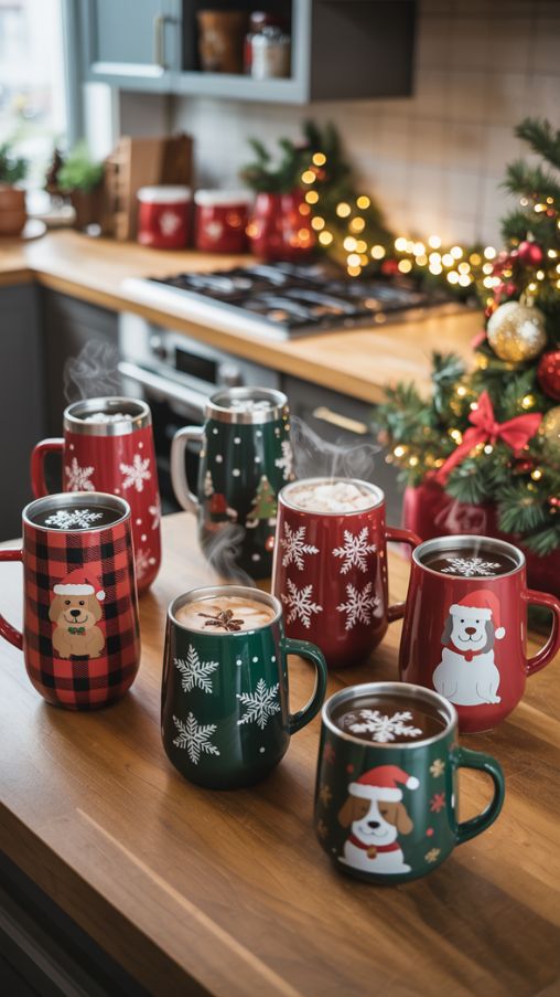 Cozy Christmas Tumblers Display in Festive Kitchen