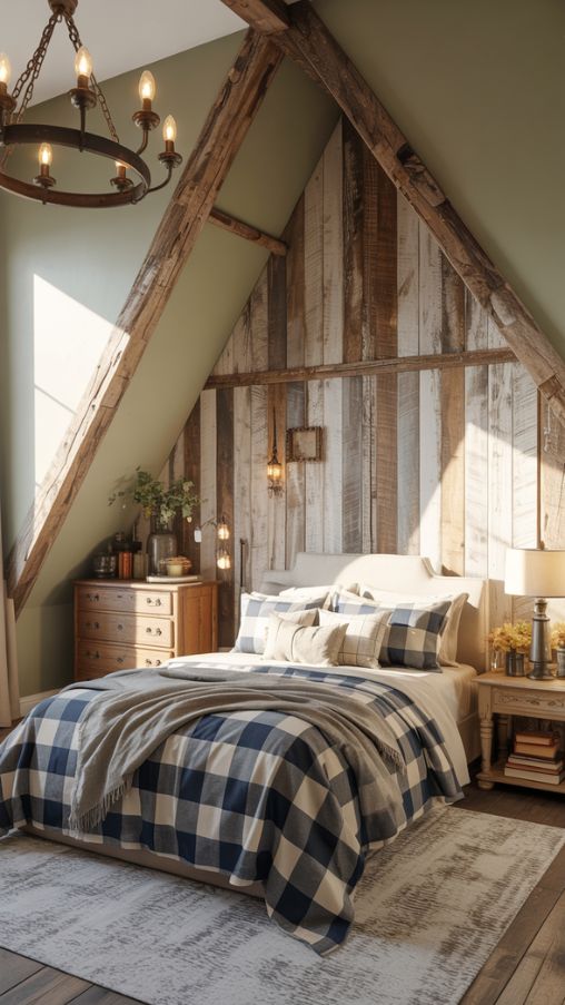 Cozy Country Farmhouse Bedroom with Layered Textures and Rustic Charm