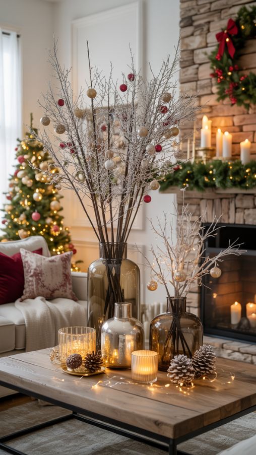 Cozy Living Room Christmas Vase Ideas for a Captivating Holiday Display