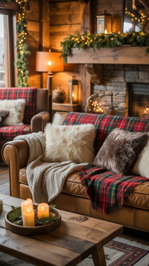 Cozy Textiles and Layered Accents for Mountain Lodge Christmas