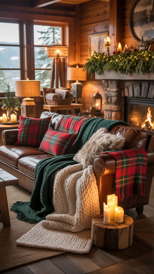 Cozy Textiles and Layered Accents for Mountain Lodge Christmas