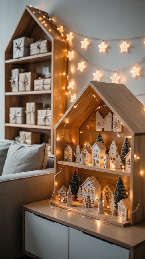 Cozy Themed Christmas Corner with Soft String Lights