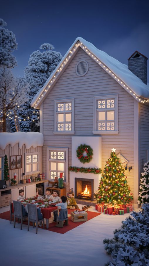 Cozy Two-Story Bloxburg Christmas Family Home