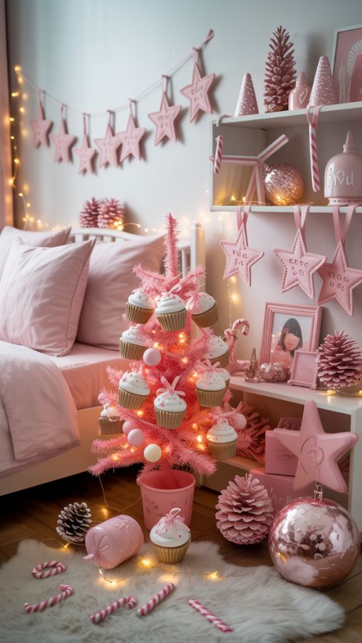 Creative DIY Pink Christmas Decorations for a Cozy and Whimsical Bedroom