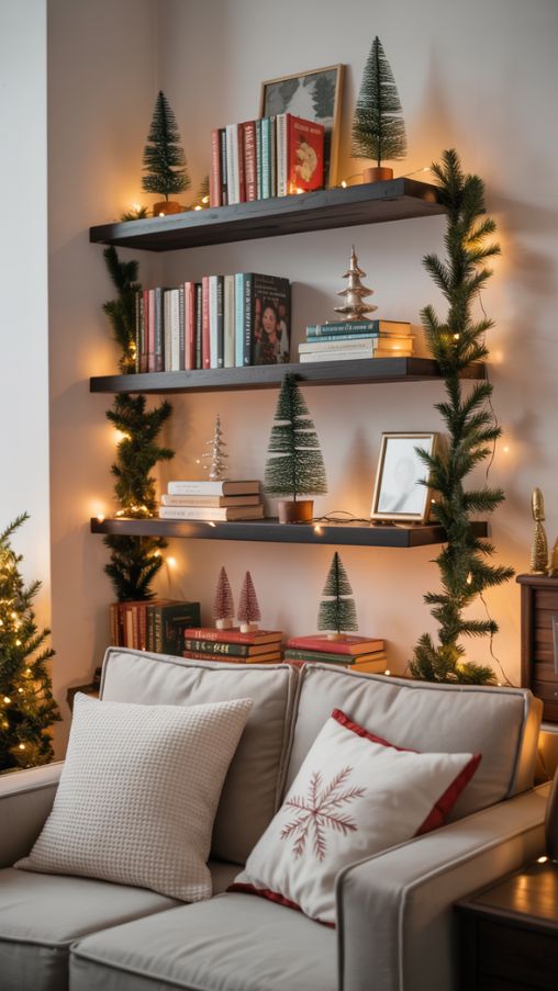 Creative Floating Shelf Christmas Decor Ideas for Small Spaces