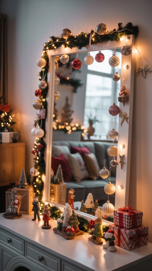 Creative Ornament Ideas for Mirror Christmas Decor