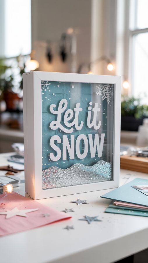 Cricut Vinyl Christmas Shadow Box with Let It Snow Design