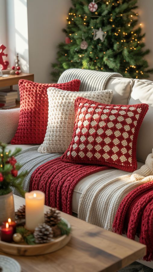 Crochet and Knitted Christmas Pillow Ideas for Cozy Handmade Holiday Decor