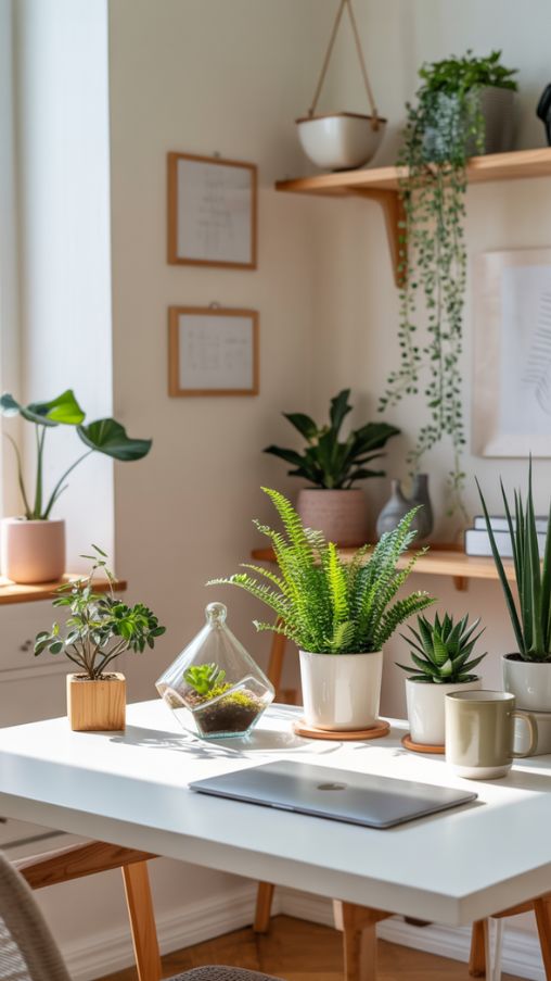 Cute Office Ideas with Greenery and Natural Decor