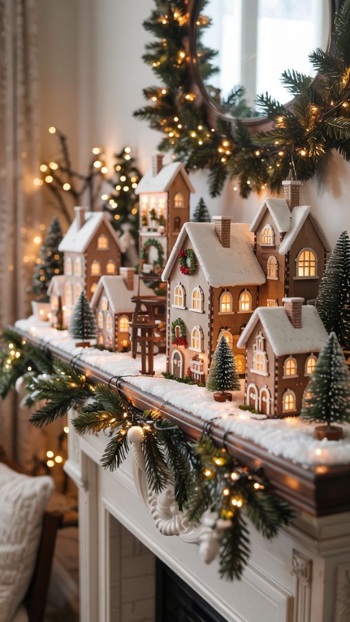 DIY Christmas Village Fireplace Mantel Decor