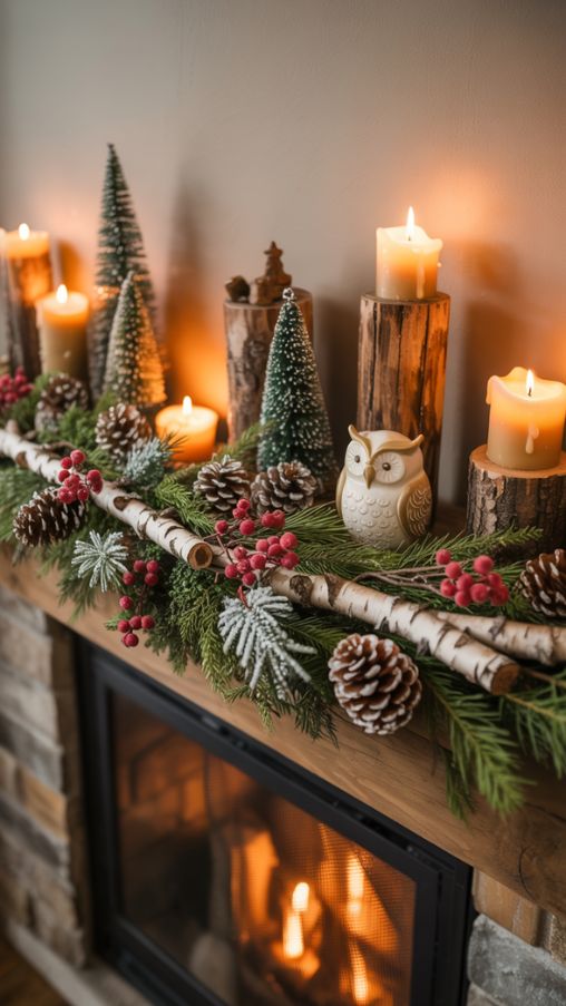 Decorating the Mantel and Fireplace for a Woodland Christmas