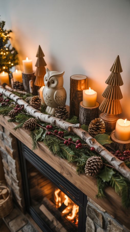 Decorating the Mantel and Fireplace for a Woodland Christmas