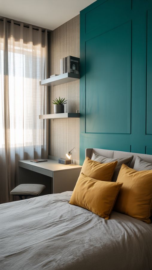 Decorating with Neutral and Bold Colors in Office Guest Room Combos (1)