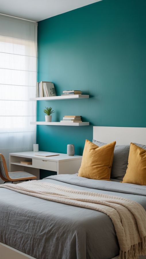 Decorating with Neutral and Bold Colors in Office Guest Room Combos (1)