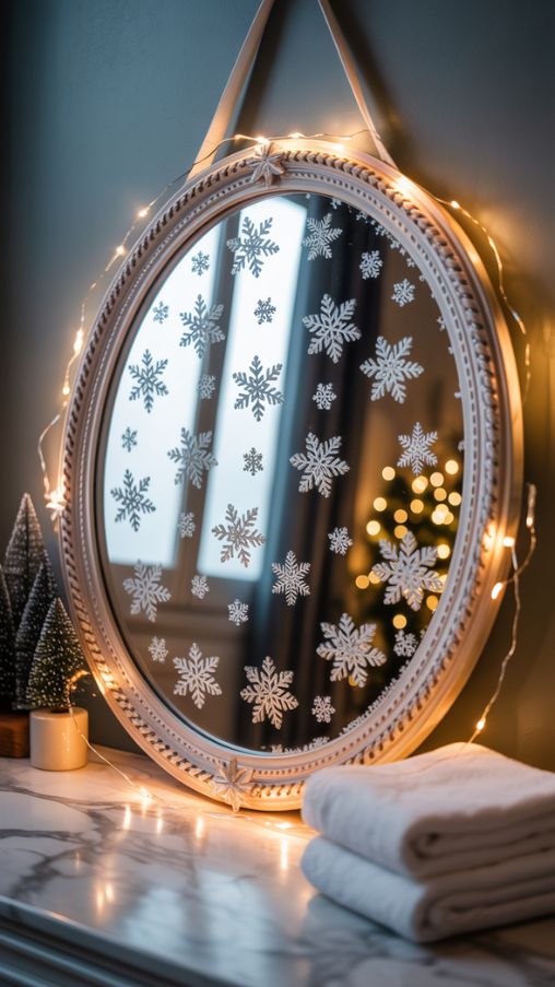 Easy Sticker and Frosted Effects for Mirror Christmas Decor