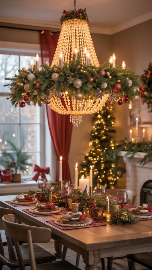 Elegant Christmas Chandelier Decoration Ideas for a Festive Dining Room