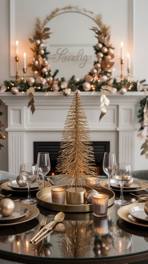 Elegant Metallic Mantel and Tablescapes for a Luxurious Holiday Setting