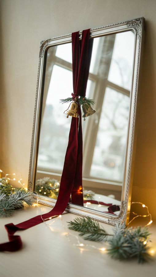 Elegant Ribbons and Bells for Mirror Christmas Decor