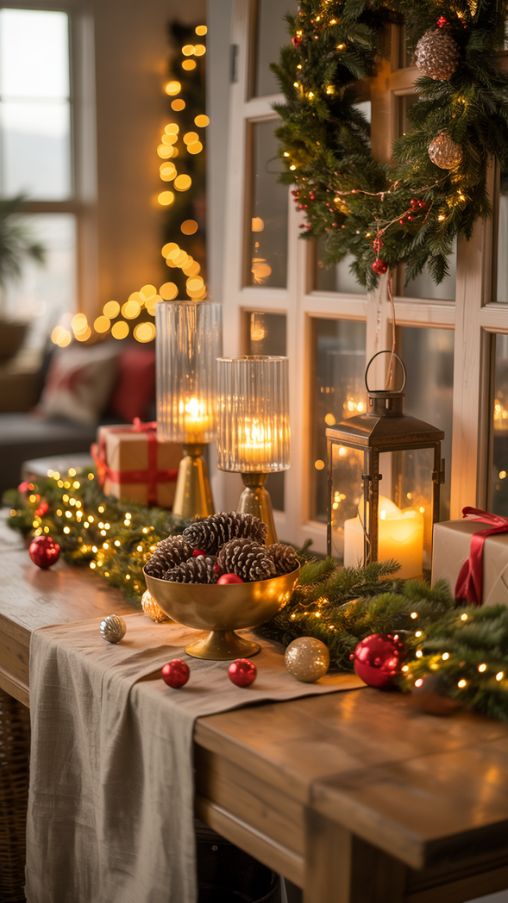 Entry Table Christmas Decor Ideas for a Warm Holiday Welcome