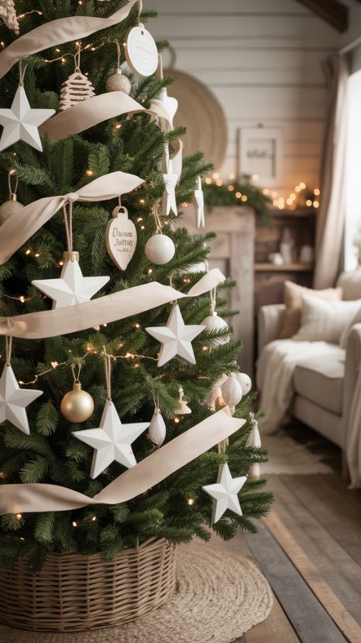 Farmhouse Christmas Tree in Soft Neutral Winter Wonderland Style