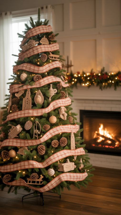 Farmhouse Christmas Tree with Cozy Plaid Decorations