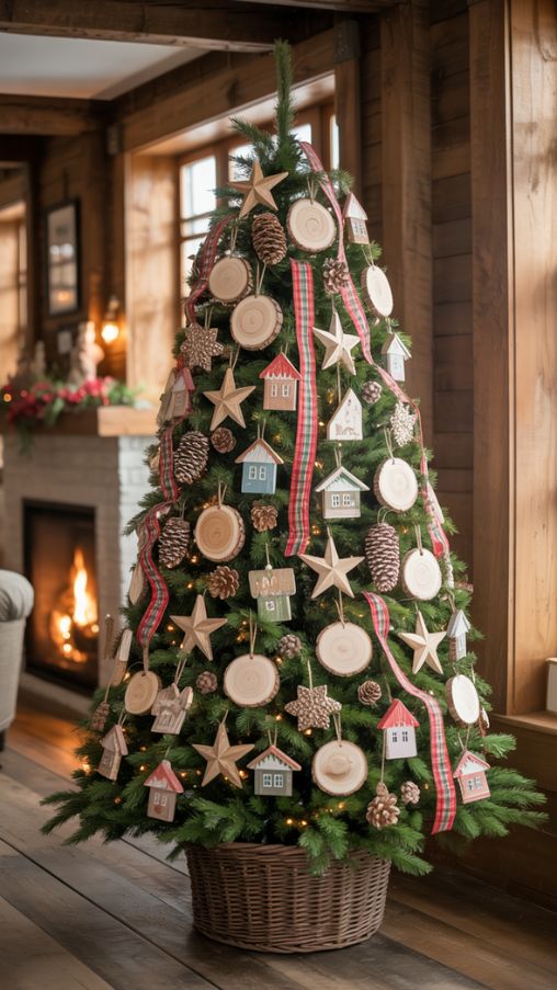 Farmhouse Christmas Tree with DIY and Personalized Ornaments