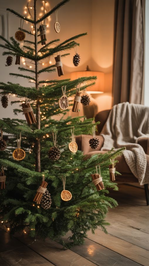 Farmhouse Christmas Tree with Natural Rustic Decorations