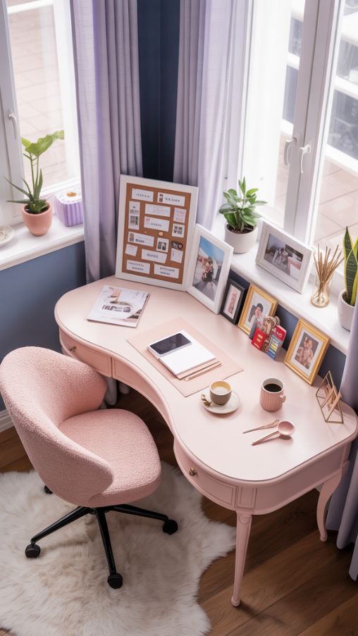 Feminine Home Office Ideas for Women with Ergonomic Desk and Cozy Decor