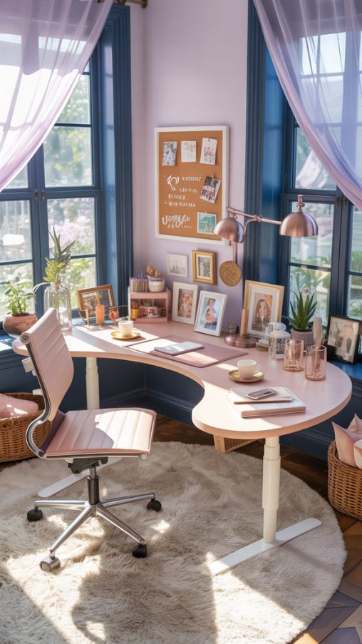 Feminine Home Office Ideas for Women with Ergonomic Desk and Cozy Decor