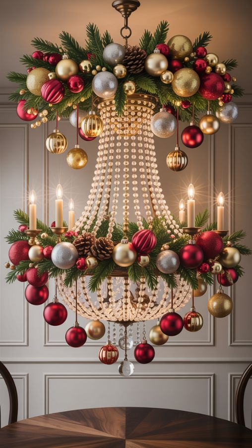Festive Christmas Chandelier with Hanging Ornaments and Decorative Accents