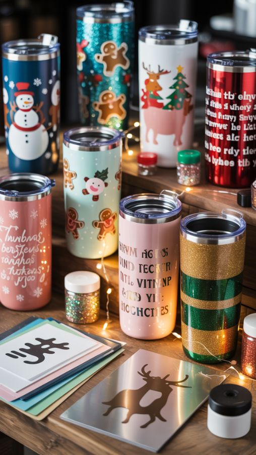 Festive Christmas Tumblers with Sublimation, Vinyl, and Glitter Techniques