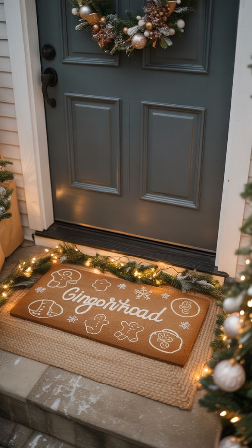 Festive Entryway Christmas Decor with Gingerbread Doormat