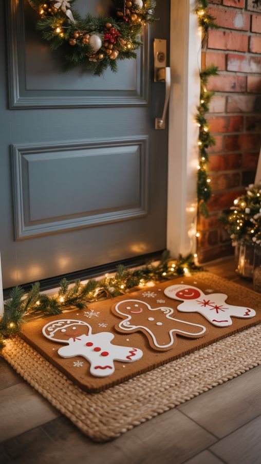 Festive Entryway Christmas Decor with Gingerbread Doormat