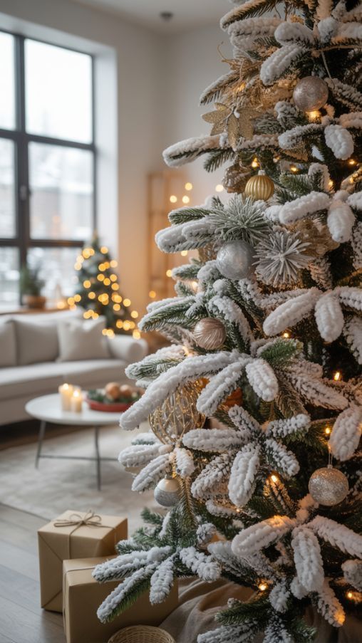 Flocked Christmas Tree Decor Ideas for a Cozy Holiday Home