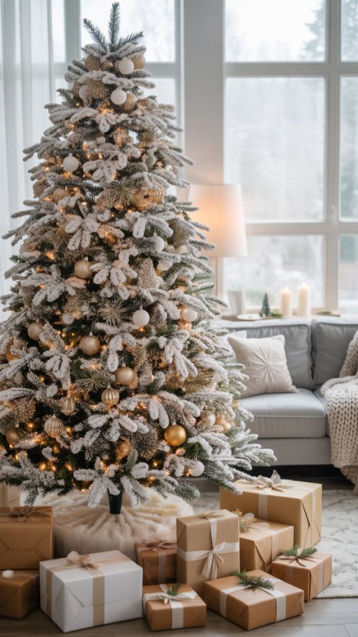 Flocked Christmas Tree Decor Ideas for a Cozy Holiday Home
