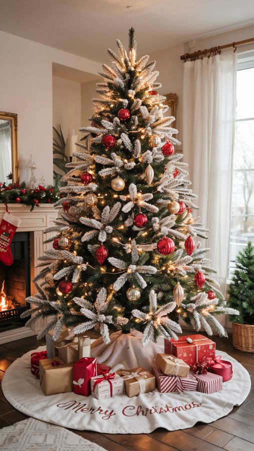 Flocked Christmas Tree Ideas for a Cozy Holiday Living Room