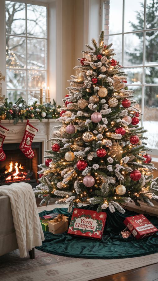 Flocked Christmas Tree Ideas for a Cozy Holiday Living Room