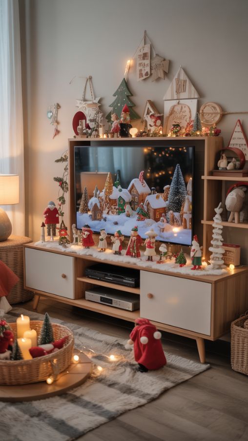Fun and Whimsical TV Stand Christmas Decor Ideas
