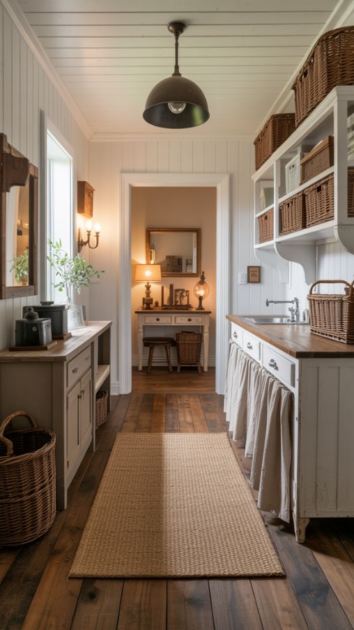 Functional and Cozy Country Farmhouse Mudroom and Entryway