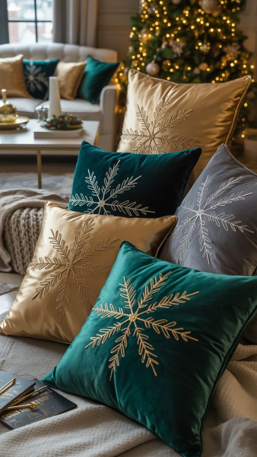 Glamorous Metallic and Velvet Christmas Pillow Ideas for Elegant Holiday Decor